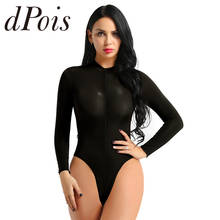 Sexy Women Long Sleeve One Piece Catsuit See Through Sheer Lingerie Turtleneck High Cut Zippered Thong Leotard Bodysuit Swimsuit 2024 - buy cheap