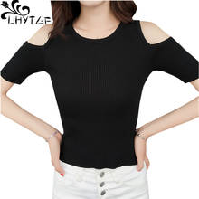 UHYTGF Woman sweaters pullover Slim Elasticity Knit spring summer sweater shirt female off strapless Sexy elegant Short top 735 2024 - buy cheap
