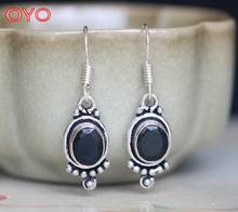 S925 Sterling Silver Indian Hand Inlaid Natural Black Agate Earrings 2024 - buy cheap