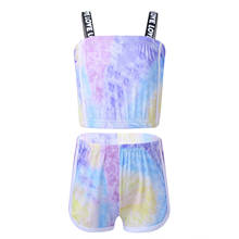 Kids Girls Summer Sport Suit Gym 2Pcs Outfits Sleeveless Tie Dye Print Crop Top and Elastic Waistband Shorts Children Tracksuit 2024 - buy cheap