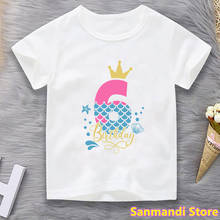 2th-9th Birthday Gift Tshirt Tops For Girls Mermaid Crown T Shirt Kids Clothes Harajuku Kawaii Children Clothing T-Shirt Girl 2024 - buy cheap