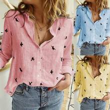 Autumn Bird Print Shirt Casual Women Turn Down Collar Long Sleeve Blouse Top 2024 - buy cheap