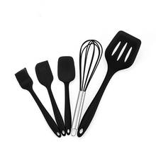 Juego de Herramientas de silicona para cocina, espátula, pala, batidor de huevos, cepillo, utensilios de cocina, negro y rojo, 5 uds. 2024 - compra barato