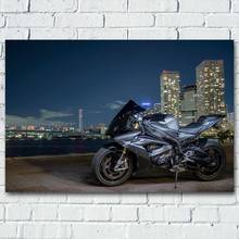 Pintura em tela para motocicleta, arte de parede de seda para a decoração de casa e sala de estar, b m w s1000rr superbike, pôster e impressões noturnas 2024 - compre barato