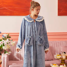 Camisola de inverno rosa azul noite usar dormir vestido de veludo menina mulher pijamas 2024 - compre barato