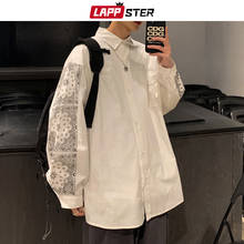 LAPPSTER Men Harajuku Korean Long Sleeve Shirts 2022 Spring Mens Striped White Vintage Shirt Male Oversized Button Up Blouse 2024 - buy cheap