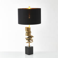 Post modern gold iron ring black table lamps bedroom creative fabric marble desk lights designer living room American lighting 2024 - buy cheap