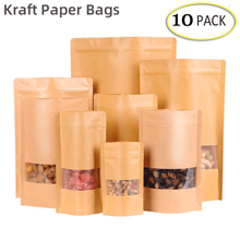 Bolsas de papel Kraft con cierre de cremallera, color marrón, con ventana de pie, con agarre resellable, para envasado de té, café, dulces y alimentos, 10 Uds. 2024 - compra barato