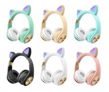 Fones de ouvido gatinho com led brilhante, headset intra-auricular bluetooth 5.0 com led brilhante, para pc, computador e celular 2024 - compre barato