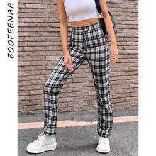 BOOFEENAA Black and White Plaid Vintage High Waist Straight Pants Women Harajuku Streetwear Bottoms Casual Trousers C68-AE87 2024 - buy cheap