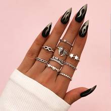9Pcs/Set Women Fashion Silver Color Ring Exquisite Wing Infinity Love Star Heart Geometric Letter Joint Ring Set Lady Jewelry 2024 - buy cheap