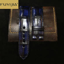 Ремешок для часов FUYIJIA, из натуральной кожи аллигатора, синий, 20 мм 22 мм 24 мм 2024 - купить недорого
