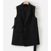 Women's Suit Vest 2020 New Spring and Autumn Black Belt Blazer Female Waistcoat With Pockets Fashion Sleeveless Jacket Coat r465 2024 - buy cheap