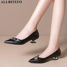 Allbitefo sapatos de salto alto feminino, sapatos de salto alto de couro genuíno de alta qualidade tamanho 33-43, moda casual de primavera para gatinhos 2024 - compre barato