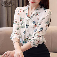 2022 Fashion Women Chiffon Blouses Long Sleeve Bow Women Clothing Casual Printed Elegant Women Tops Office Lady 5501 50 2024 - buy cheap