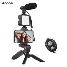 Andoer-Kit de vídeo Vlog para teléfono, trípode de mesa, soporte para teléfono con zapata fría, micrófono, luz LED de vídeo, obturador remoto 2024 - compra barato