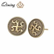 QIMING pendientes religiosos dragón antiguo señoras mujeres Nueva joyería de moda pagana plata amuleto redondo Stud hombres pendientes regalo 2024 - compra barato