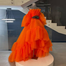 Ярко-оранжевые вечерние платья, вечернее платье в пол из тюля Hi-Lo, женское платье с открытыми плечами, Элегантные Длинные Выпускные платья из бисера 2024 - купить недорого
