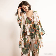 Conjunto pijama feminino fino floral 3 peças, peça conjunto camisola sexy plus size 2024 - compre barato