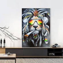 Pintura al óleo colorida de León ahumado, carteles de animales abstractos, impresiones de Graffiti, arte de pared Pop, imágenes de decoración para sala de estar 2024 - compra barato