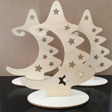 Fatias de madeira com suporte de natal inacabado natural árvore de madeira estrela artesanato para ornamentos de natal 2024 - compre barato