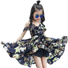 2021 Summer Girls Cool Off Shoulder Dress Children's Bohemia Style Sleeveless Chiffon Flower Dress Clothes For Girls 12 Years Ol 2024 - buy cheap