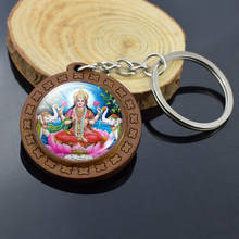 Lakshmi-llavero de madera de Buda Bodhisattva, joyería religiosa de arte, llavero de Ganesh, amuleto colgante de madera de vidrio, regalo 2024 - compra barato