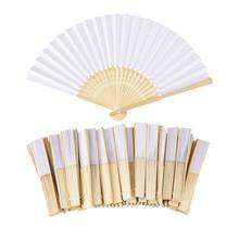 50 pcs/lot DIY White Folding Elegant Paper Hand Fan custom halloween ladies baby Wedding Party Favors 21cm(white) 2024 - buy cheap