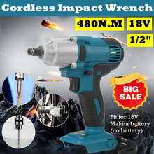 18V Cordless Impact Wrench Driver Motor 1/2 Square Electric Wrench 480N.M Torque With LED Light Adapted For Makita battery 2024 - buy cheap