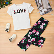 LYHO-Conjunto de ropa para niños y adolescentes, conjunto de 2 piezas, con letras de flores, pantalones de moda, verano, 2021 2024 - compra barato