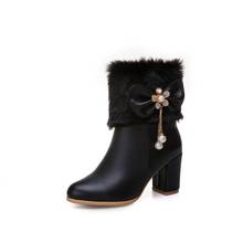 Big Size 9 10 11-19 boots women shoes ankle boots for women ladies boots Hair bow water diamond pearl pendant 2024 - buy cheap