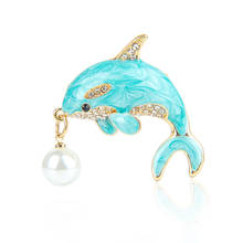 Dolphin Animal Brooch Rhinestone Lovely Brooch Lapel Pins Women Fashion Elegant Banquet Jewelry Gift 2024 - buy cheap