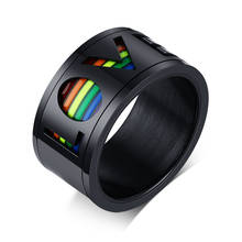 Novo anel de casamento anel de jóias para homens preto aço inoxidável arco-íris anel masculino colorido amor gay orgulho anel rotativo preto 2024 - compre barato