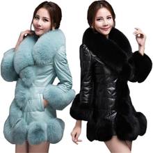 2020 модные меховые длинные кожаные куртки с воротником из искусственного меха, женская элегантная теплая шуба из искусственного меха, зимняя куртка, Корейская версия 2024 - купить недорого