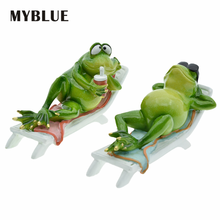 MYBLUE 2Pcs/Set Kawaii Garden Animal Resin Lovers Frog Enjoy Life On Vacation Figurine Nordic Home Room Decoration Accessories 2024 - buy cheap