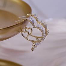 Корейский модный дизайн блестящие микро инкрустированные Цирконом сердца для женщин 14K, покрыто настоящим золотом, обручальные серьги с квадратными кристаллами Свадебные ювелирные аксессуары 2024 - купить недорого