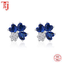TKJ Real 925 Sterling Silver Zircon Clover Earrings For Women Female Sapphire Flower Ear Studs Jewelry 2024 - buy cheap