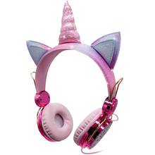 Fone de ouvido com microfone para crianças, fone de ouvido fofo de unicórnio colorido com diamante para telefone, menina, para jogos, transmissão ao vivo, vídeo do youtube 2024 - compre barato