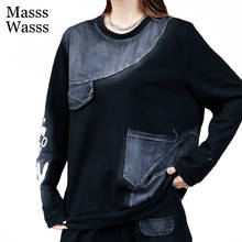 Masss Wasss Spring 2021 Fashion Punk Style Women Patchwork Denim Tees Ladies O-Neck Printed Tshirt Female Casual Oversized Tops 2024 - buy cheap
