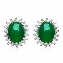 Fashion green jade emerald gemstones zircon diamonds stud earrings for women white gold silver color brincos jewelry bijoux gift 2024 - buy cheap