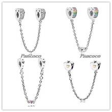 925 Sterling Silver Charm Multi-colour Arcs Of Love With Crystal Safety Chain Bead Fit Pandora Bracelet Diy Jewelry 2024 - buy cheap