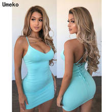 Umeko-vestido Midi ajustado sin mangas para mujer, traje Sexy de fiesta con tirantes y Espalda descubierta, con cordones sólidos, para verano 2024 - compra barato