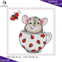 Joy Sunday Mouse In The Cup Home Decor DA394 14CT 11CT Stamped Counted Baby Cute Mouse Needlework Craft Cross Stitch Kit 2024 - buy cheap