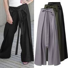 Women's Vintage Linen Pants Fashion High Waist Wide Leg Trousers Celmia 2021 Autumn Casual Loose Solid Belted Pantalon Femme 2024 - buy cheap