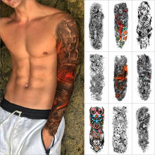 Manga de tatuagem para braço adesiva, adesivo de tatuagem temporário com braço inteiro de dragão, anjo e flor, na cor preta, 1 peça 2024 - compre barato