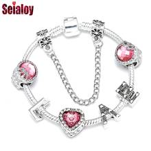 Seialoy Pink Crystal Heart LOVE Beaded Love Charm Bracelets For Women Girlfriend Original DIY Lover Fashion Jewelry Wholesale 2024 - buy cheap