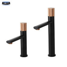 Matt Black & Gold Rose Faucet 100% Brass Bathroom Basin Faucet Knurling Design Deck Mounted Water Mixer Tap Brushed Gold 2024 - buy cheap