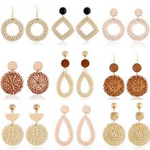 MIQIAO Rattan Dangle Earrings for Women Girls Piercing Boho Handmade Woven Straw Wicker Braid Lightweight Geometric Pendientes 2024 - buy cheap