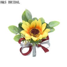 Sunflower Wedding Prom Corsage Ceremony Flower Blue Ribbon Wedding Boutonnieres Groom Groomsmen Buttonhole Flowers Boutonniere 2024 - buy cheap