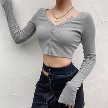 Sexy Slim Crop Tops Spring Summer Long Sleeve Women Tee Shirt Casual V-Neck Sexy Knitted Short Tops And Tees Female T-Shirts 2024 - buy cheap